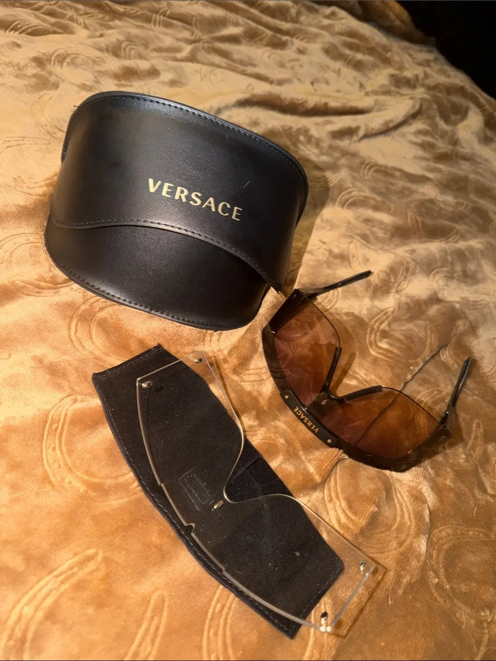 Versace Men’s Shield Sunglasses in Dark Brown